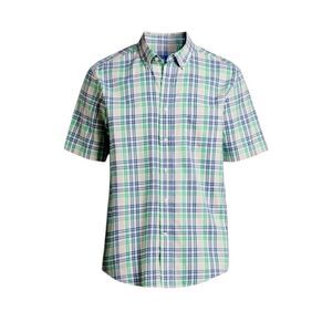 NWT George Plaid Shirt Stretch Short Sleeve White Blue Green Sz 3XL (54 - 56)